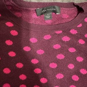 Ann Taylor Burgundy Sweater with Pink Dots